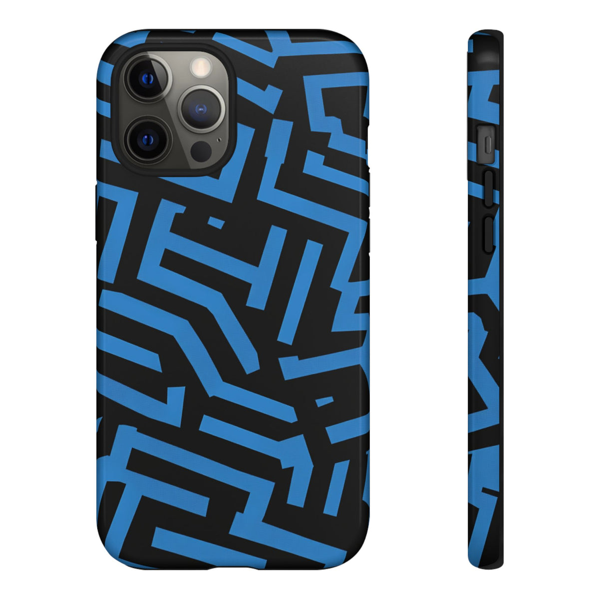 Blue Maze Tough Phone Case - Geometric Cobalt Pattern Protective Cover for iPhone, Samsung Galaxy & Google Pixel