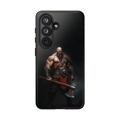 Viking warrior phone case for Samsung Galaxy S26 - Muscular axe fighter illustration with dual-layer protection

