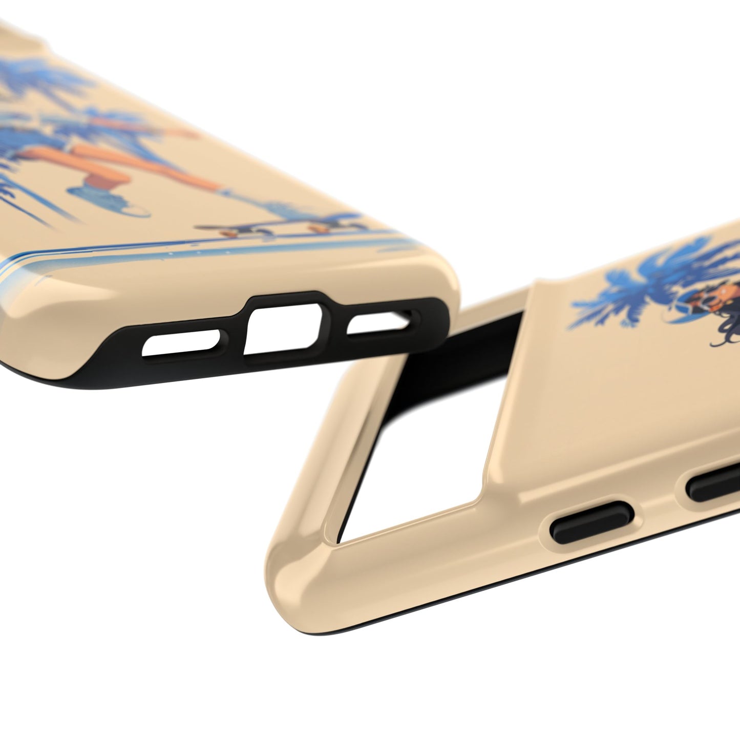 Coastal skater phone case - Charming retro illustration with soft pastel colors for beach lovers
