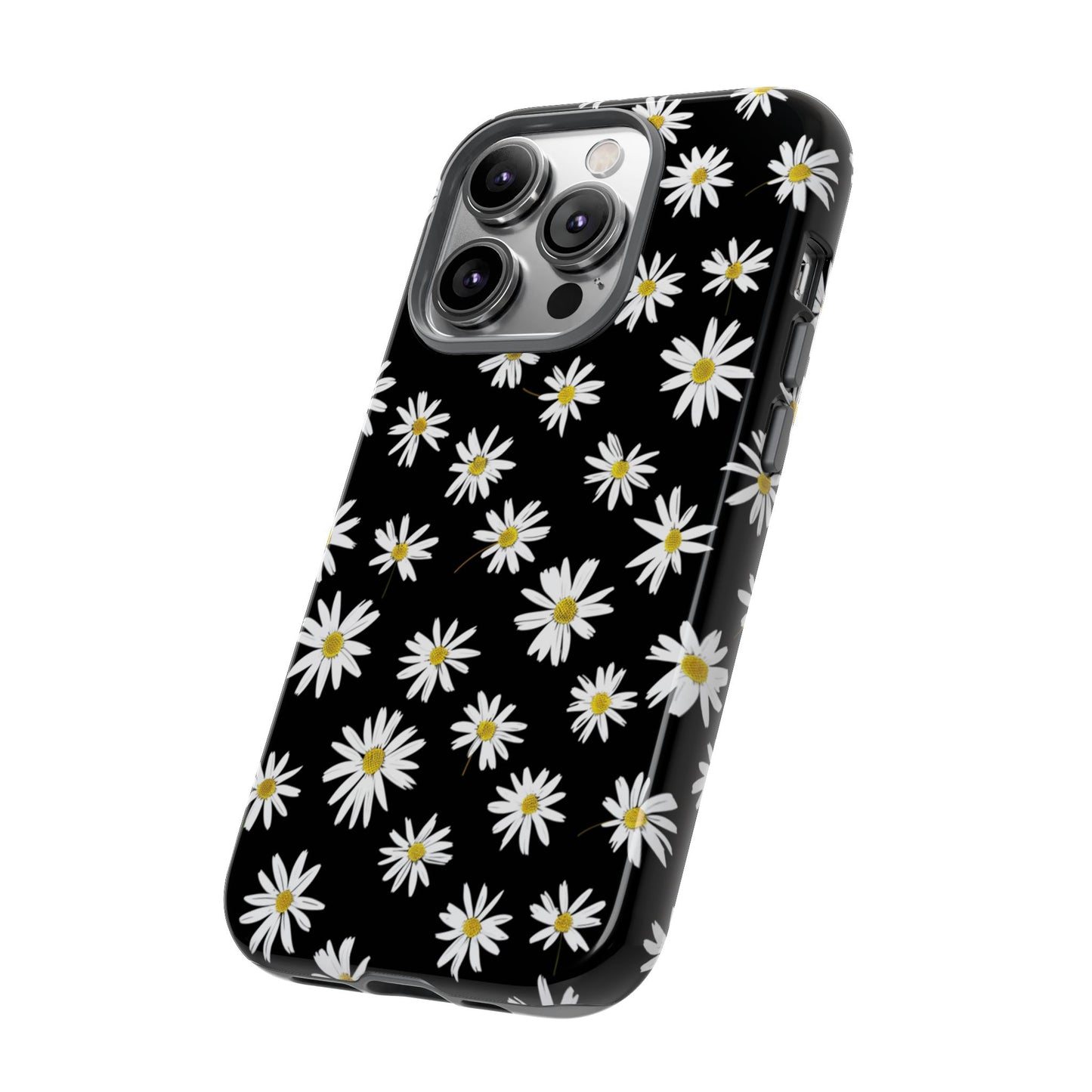 Coque de téléphone résistante à motif marguerites - Coque de protection florale noire pour iPhone, Samsung Galaxy et Google Pixel