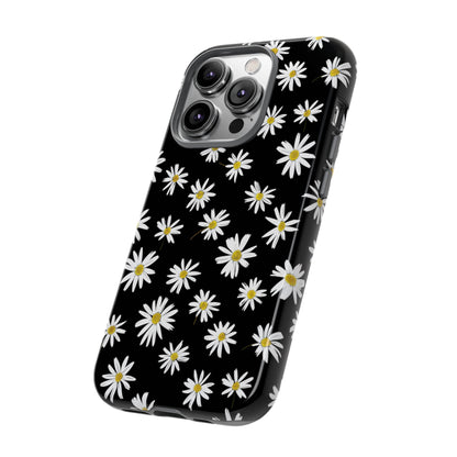 Coque de téléphone résistante à motif marguerites - Coque de protection florale noire pour iPhone, Samsung Galaxy et Google Pixel