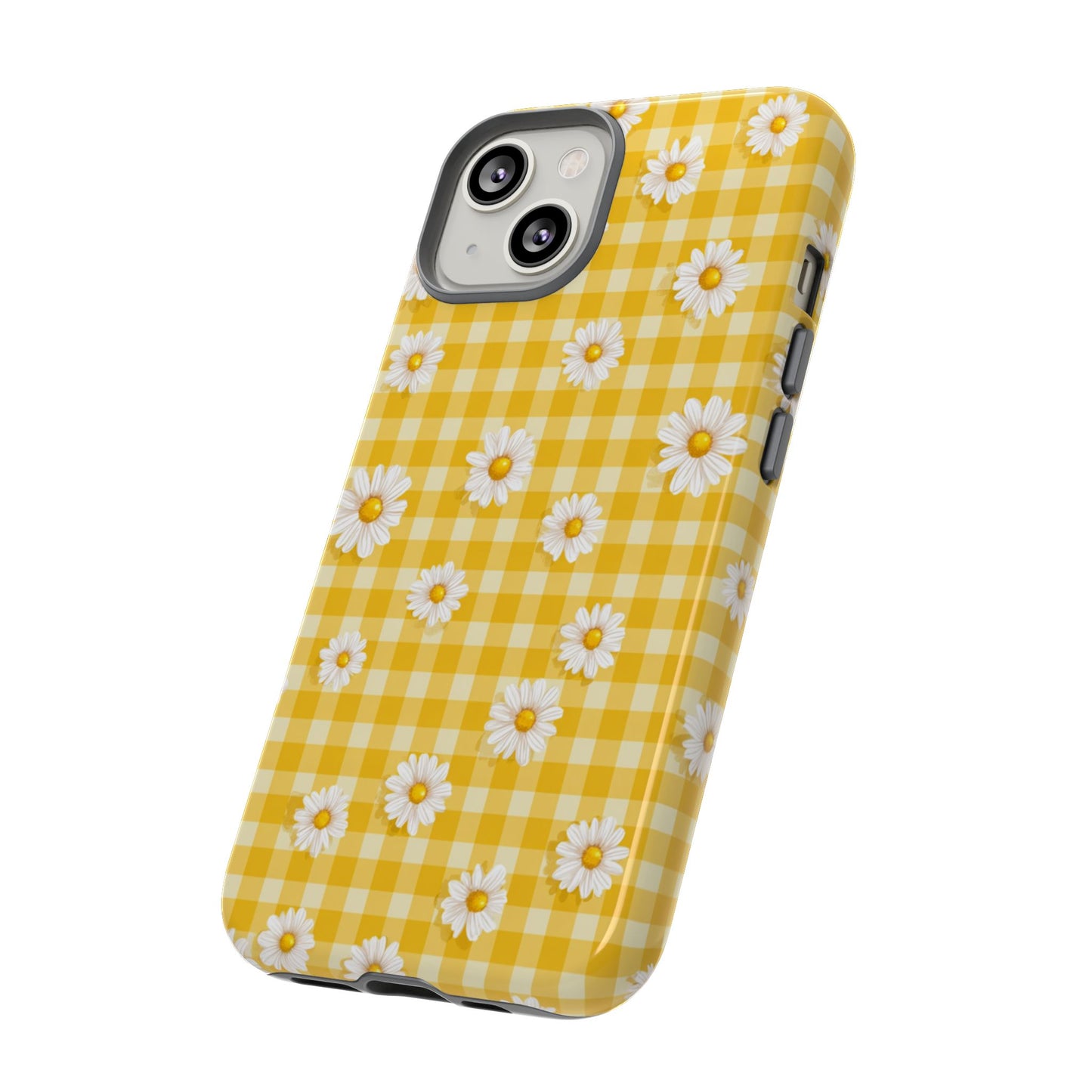 Daisy Gingham Robuste Handyhülle – Gelb geblümte Cottagecore-Schutzhülle für iPhone, Samsung Galaxy & Google Pixel