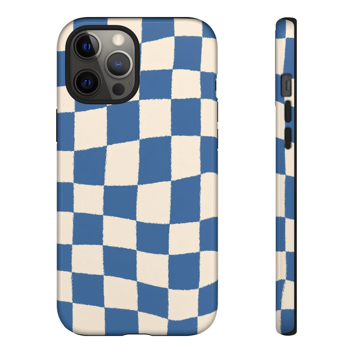 Coque de téléphone résistante à damier bleu - Motif ondulé rétro pour iPhone, Samsung Galaxy et Google Pixel
