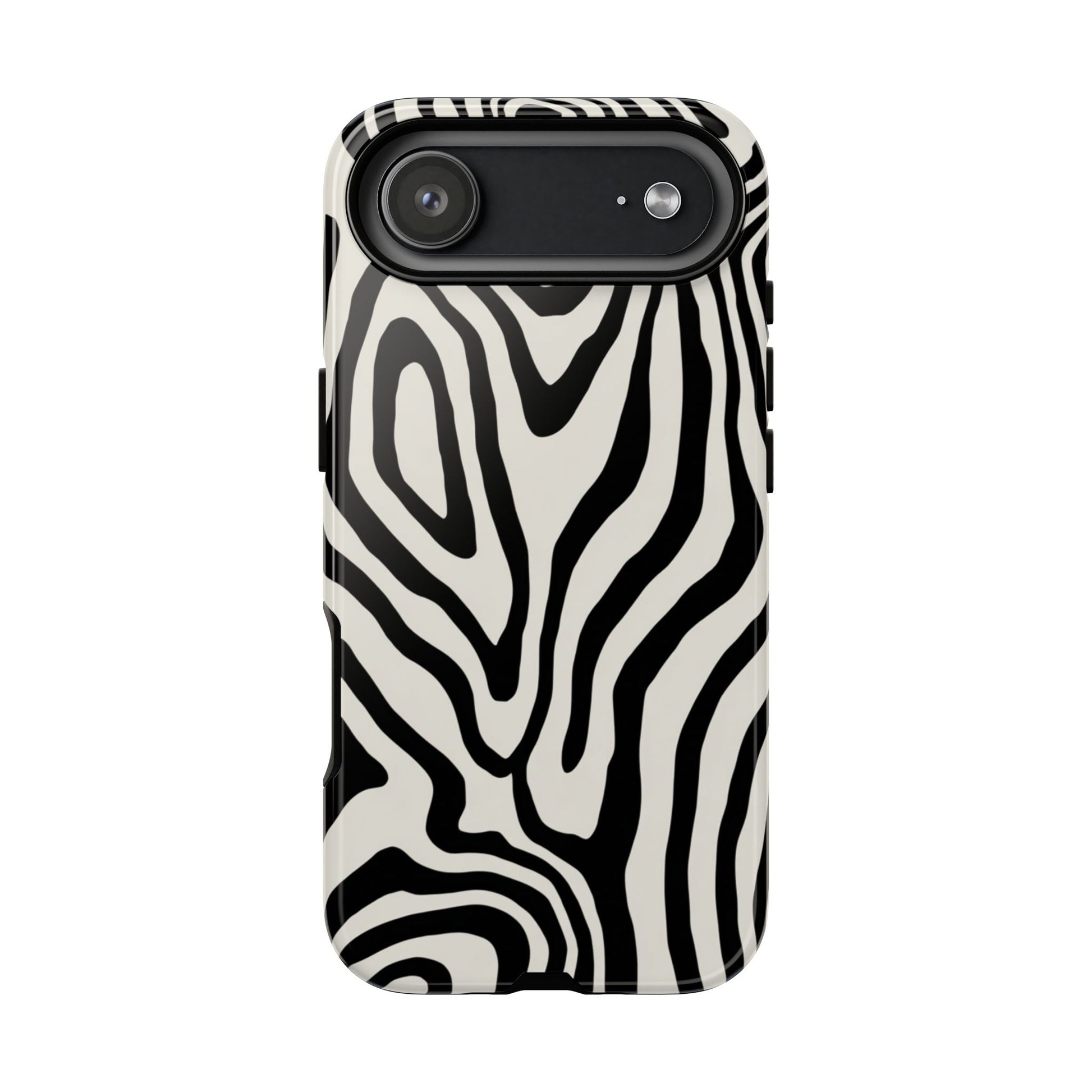 Zebra swirl phone case with black and white organic pattern - bold animal print design with dual-layer protection for iPhone, Samsung Galaxy, and Google Pixel
