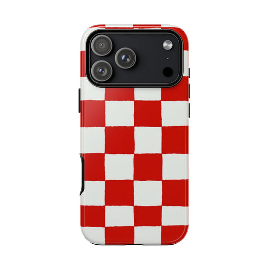 Red Checkerboard Tough Phone Case - Retro Grid Pattern Cover for iPhone, Samsung Galaxy & Google Pixel